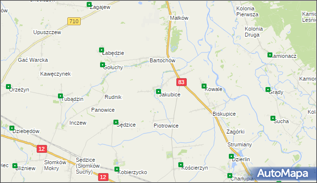 mapa Jakubice, Jakubice na mapie Targeo