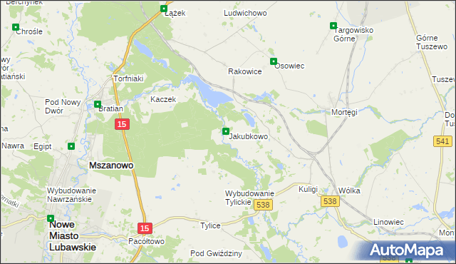 mapa Jakubkowo gmina Grodziczno, Jakubkowo gmina Grodziczno na mapie Targeo