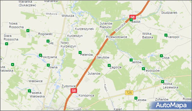 mapa Jakubów gmina Rawa Mazowiecka, Jakubów gmina Rawa Mazowiecka na mapie Targeo