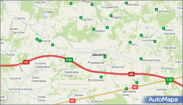 mapa Jakubów powiat miński, Jakubów powiat miński na mapie Targeo