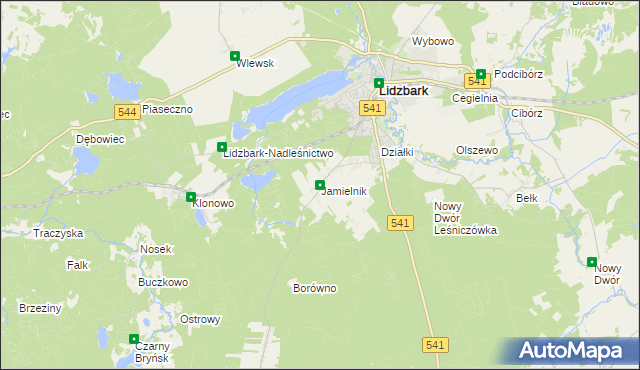 mapa Jamielnik gmina Lidzbark, Jamielnik gmina Lidzbark na mapie Targeo