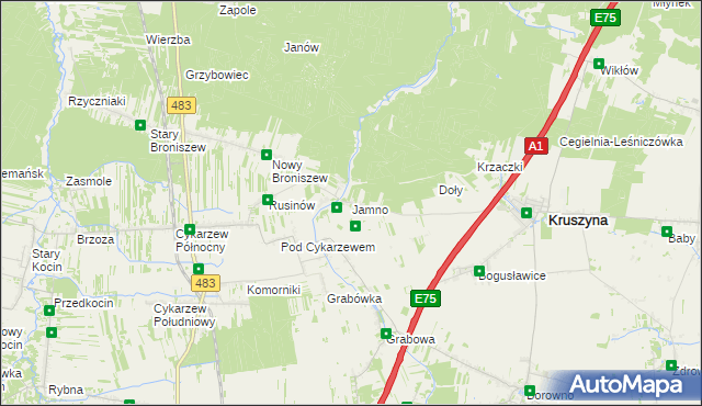 mapa Jamno gmina Mykanów, Jamno gmina Mykanów na mapie Targeo