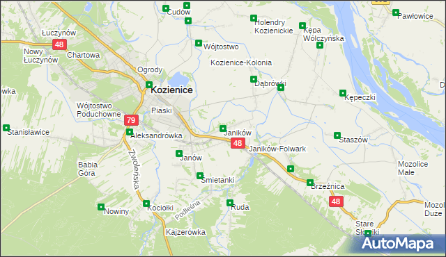 mapa Janików gmina Kozienice, Janików gmina Kozienice na mapie Targeo