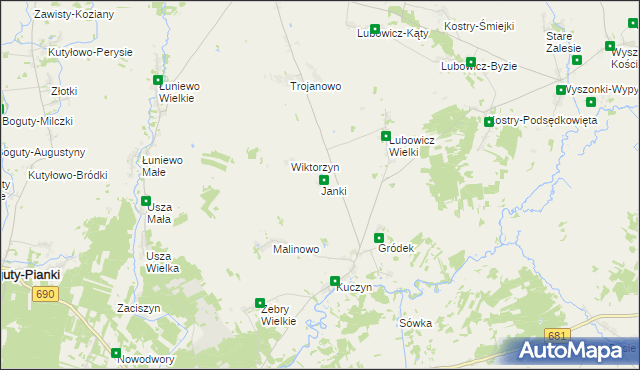 mapa Janki gmina Klukowo, Janki gmina Klukowo na mapie Targeo