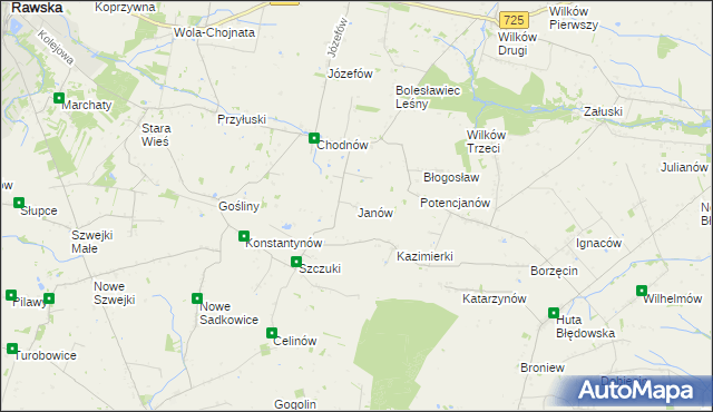 mapa Janów gmina Biała Rawska, Janów gmina Biała Rawska na mapie Targeo