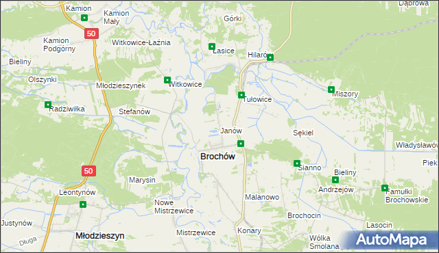 mapa Janów gmina Brochów, Janów gmina Brochów na mapie Targeo