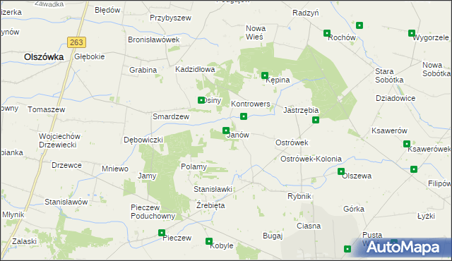 mapa Janów gmina Grabów, Janów gmina Grabów na mapie Targeo