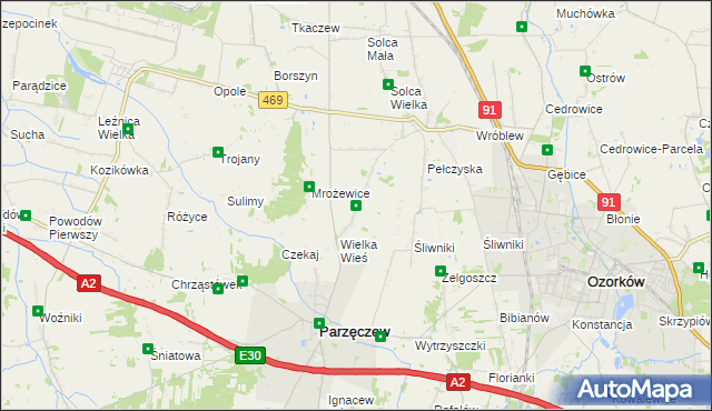 mapa Janów gmina Parzęczew, Janów gmina Parzęczew na mapie Targeo