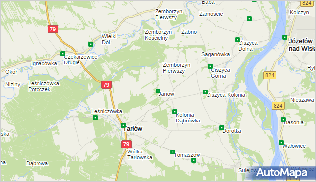 mapa Janów gmina Tarłów, Janów gmina Tarłów na mapie Targeo