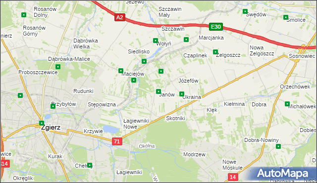 mapa Janów gmina Zgierz, Janów gmina Zgierz na mapie Targeo