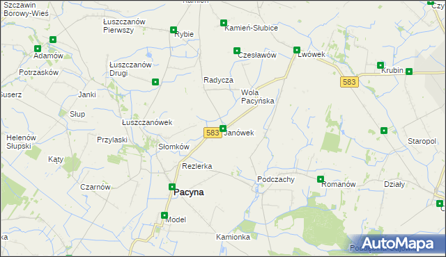 mapa Janówek gmina Pacyna, Janówek gmina Pacyna na mapie Targeo