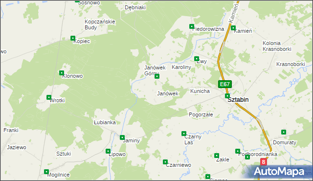 mapa Janówek gmina Sztabin, Janówek gmina Sztabin na mapie Targeo