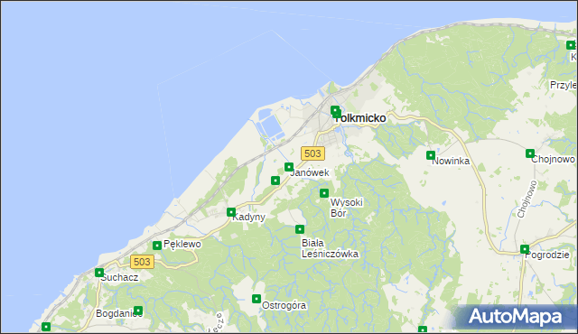 mapa Janówek gmina Tolkmicko, Janówek gmina Tolkmicko na mapie Targeo