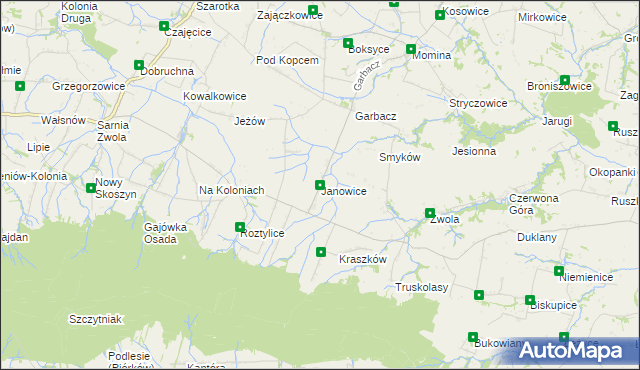 mapa Janowice gmina Waśniów, Janowice gmina Waśniów na mapie Targeo