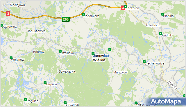 mapa Janowice Wielkie, Janowice Wielkie na mapie Targeo