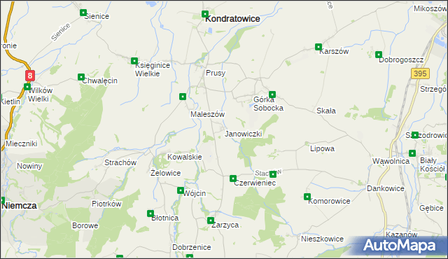 mapa Janowiczki gmina Kondratowice, Janowiczki gmina Kondratowice na mapie Targeo