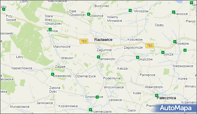 mapa Janowiczki gmina Racławice, Janowiczki gmina Racławice na mapie Targeo