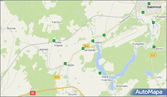 mapa Janowiec gmina Babimost, Janowiec gmina Babimost na mapie Targeo