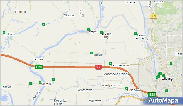 mapa Janowo gmina Elbląg, Janowo gmina Elbląg na mapie Targeo
