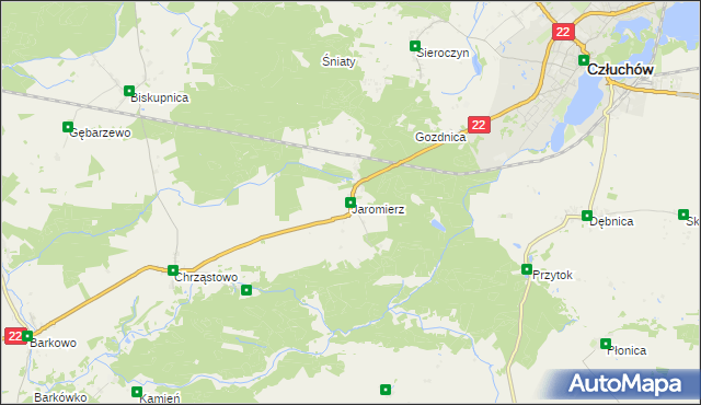 mapa Jaromierz gmina Człuchów, Jaromierz gmina Człuchów na mapie Targeo