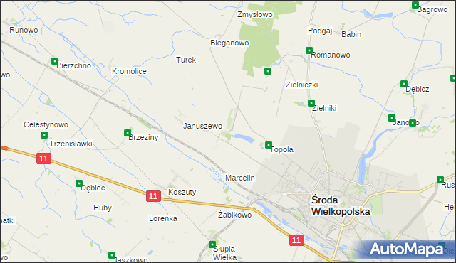 mapa Jarosławiec gmina Środa Wielkopolska, Jarosławiec gmina Środa Wielkopolska na mapie Targeo