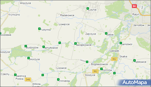 mapa Jarząbkowice gmina Kostomłoty, Jarząbkowice gmina Kostomłoty na mapie Targeo