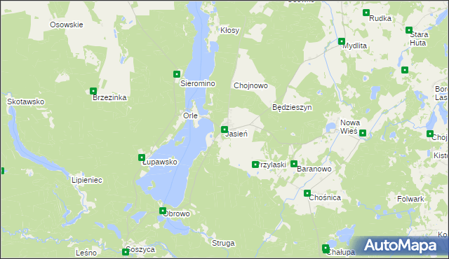 mapa Jasień gmina Czarna Dąbrówka, Jasień gmina Czarna Dąbrówka na mapie Targeo