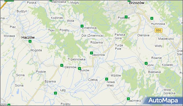 mapa Jasionów gmina Haczów, Jasionów gmina Haczów na mapie Targeo