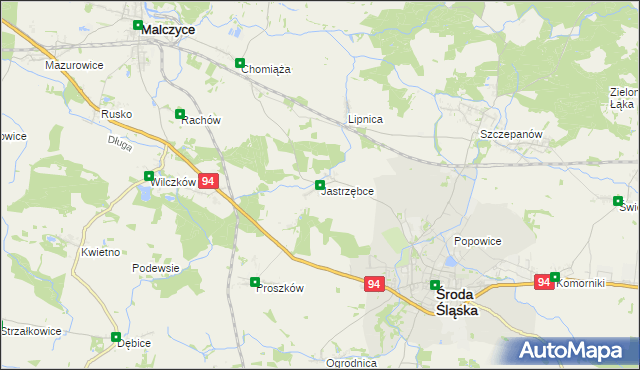 mapa Jastrzębce gmina Środa Śląska, Jastrzębce gmina Środa Śląska na mapie Targeo