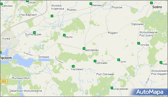 mapa Jastrzębiec gmina Więcbork, Jastrzębiec gmina Więcbork na mapie Targeo