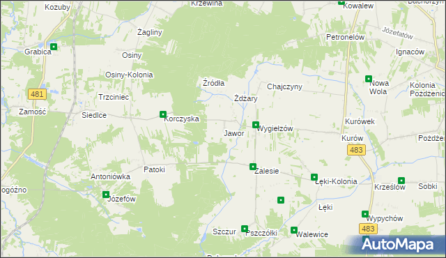 mapa Jawor gmina Zelów, Jawor gmina Zelów na mapie Targeo