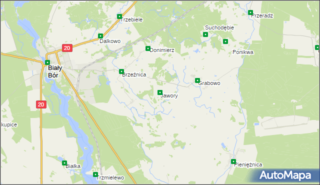 mapa Jawory gmina Biały Bór, Jawory gmina Biały Bór na mapie Targeo