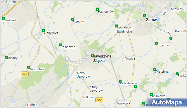 mapa Jaworzyna Śląska, Jaworzyna Śląska na mapie Targeo