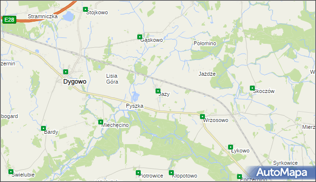 mapa Jazy gmina Dygowo, Jazy gmina Dygowo na mapie Targeo