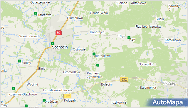 mapa Jędrzejewo gmina Sochocin, Jędrzejewo gmina Sochocin na mapie Targeo