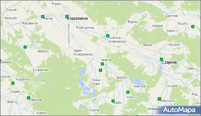 mapa Jelenie gmina Kraszewice, Jelenie gmina Kraszewice na mapie Targeo