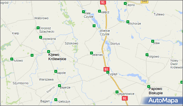 mapa Jeleniec gmina Papowo Biskupie, Jeleniec gmina Papowo Biskupie na mapie Targeo
