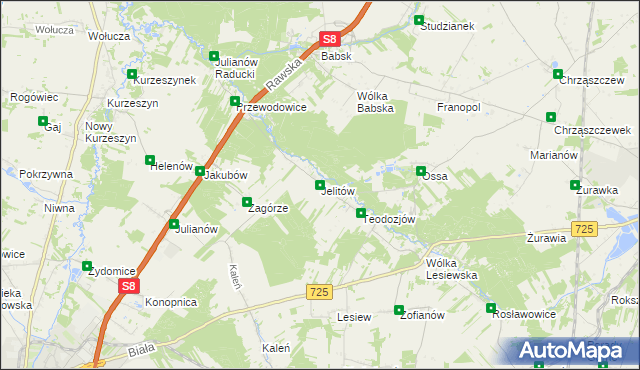 mapa Jelitów gmina Biała Rawska, Jelitów gmina Biała Rawska na mapie Targeo