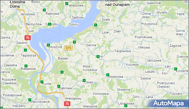 mapa Jelna gmina Gródek nad Dunajcem, Jelna gmina Gródek nad Dunajcem na mapie Targeo