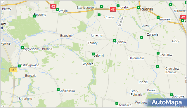 mapa Jelonki gmina Rudniki, Jelonki gmina Rudniki na mapie Targeo