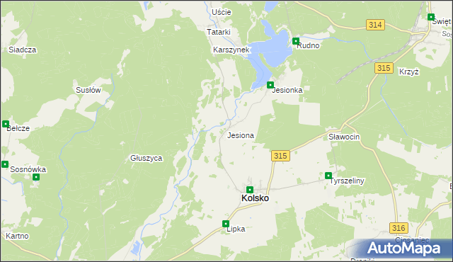 mapa Jesiona gmina Kolsko, Jesiona gmina Kolsko na mapie Targeo