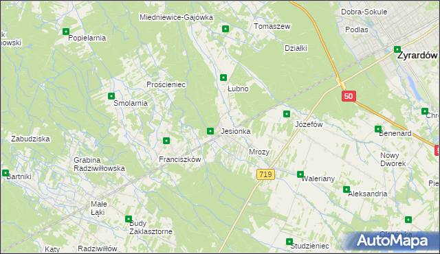 mapa Jesionka gmina Wiskitki, Jesionka gmina Wiskitki na mapie Targeo