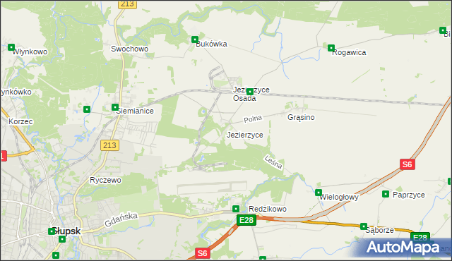 mapa Jezierzyce gmina Słupsk, Jezierzyce gmina Słupsk na mapie Targeo