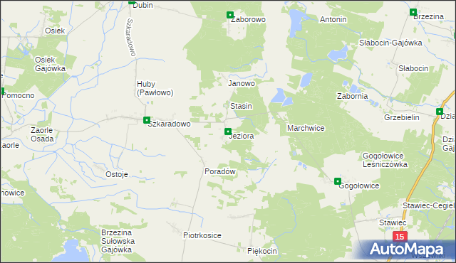 mapa Jeziora gmina Jutrosin, Jeziora gmina Jutrosin na mapie Targeo