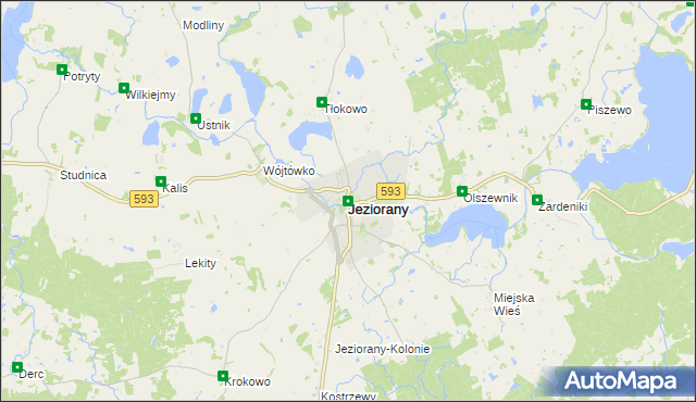 mapa Jeziorany powiat olsztyński, Jeziorany powiat olsztyński na mapie Targeo