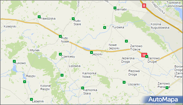 mapa Jeziorki gmina Augustów, Jeziorki gmina Augustów na mapie Targeo