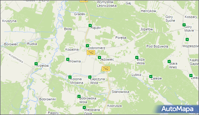 mapa Jeżowiec gmina Kluczewsko, Jeżowiec gmina Kluczewsko na mapie Targeo