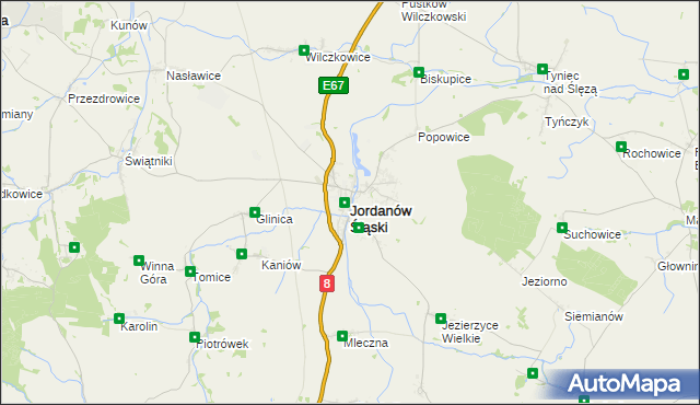 mapa Jordanów Śląski, Jordanów Śląski na mapie Targeo