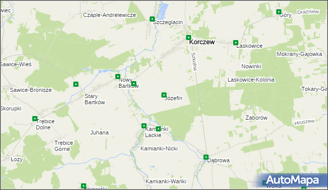 mapa Józefin gmina Korczew, Józefin gmina Korczew na mapie Targeo