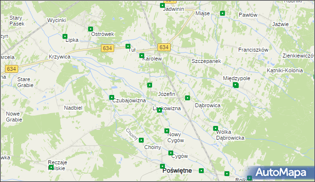 mapa Józefin gmina Poświętne, Józefin gmina Poświętne na mapie Targeo